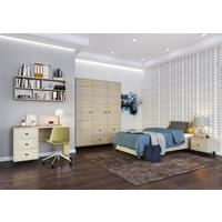 JUGENDZIMMER Mavaro in Sonoma Eiche mit Akzenten in Schwarz 5 teilig mit großem Kleiderschrank – Kinderzimmer Komplettset - Braun, Holzwerkstoff (80/200/120cm)