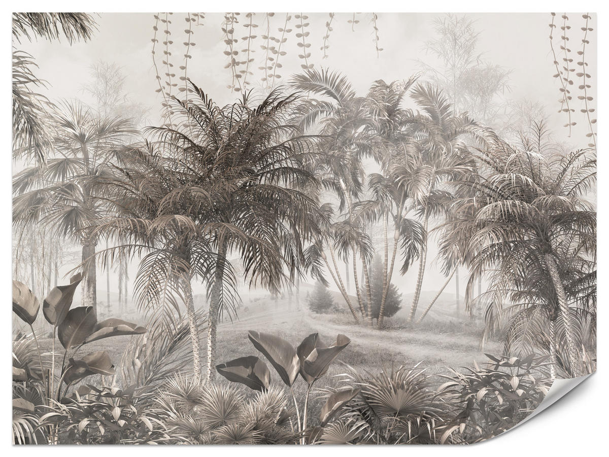 FOTOTAPETE für Büro Vintage Tropisch Dschungel Palmen Blätter 250x175 - Beige/Braun, Papier (250/175cm) - Muralo