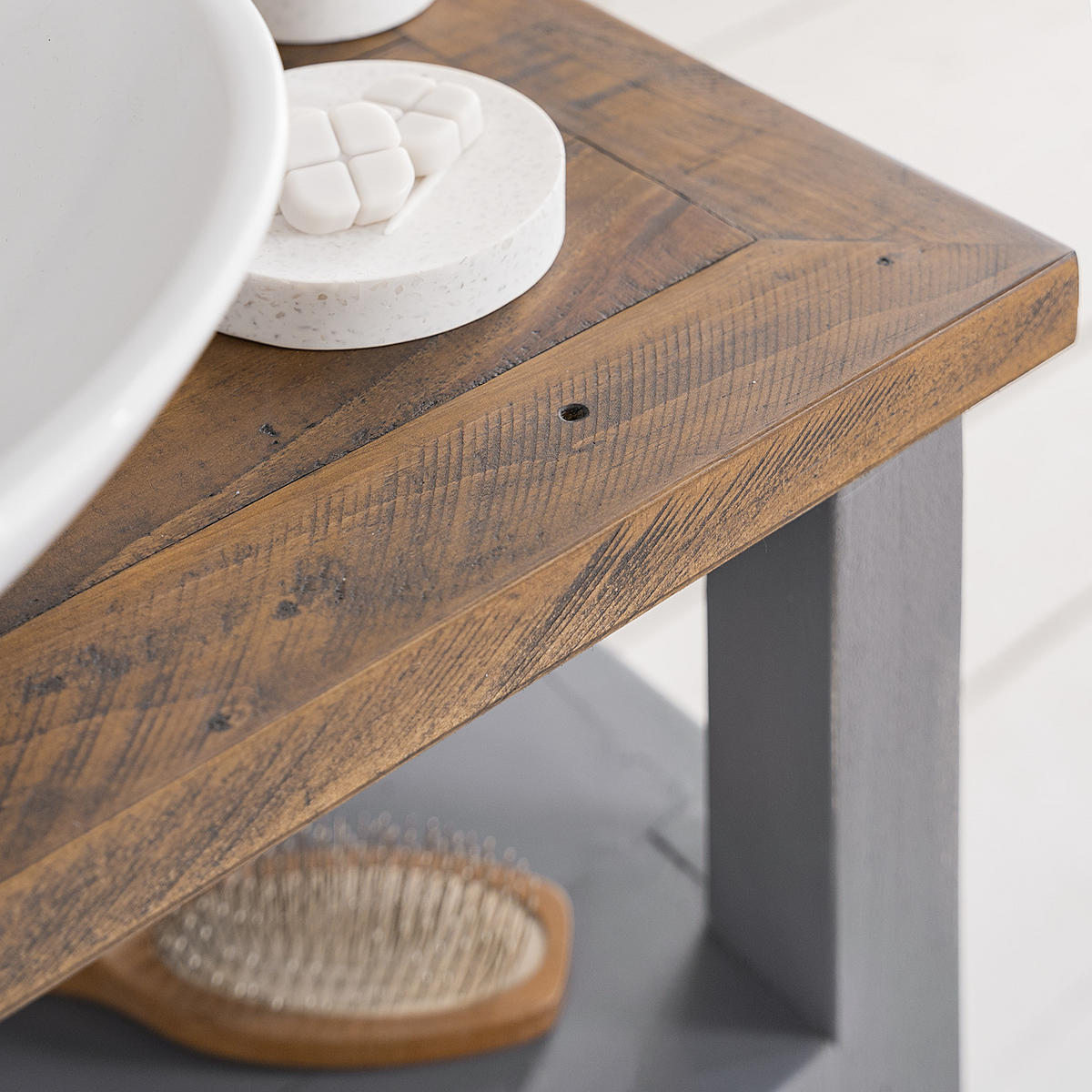 WASCHBECKENUNTERSCHRANK - Kiefer massiv - Grau, Holz (75/68/35cm) - home24