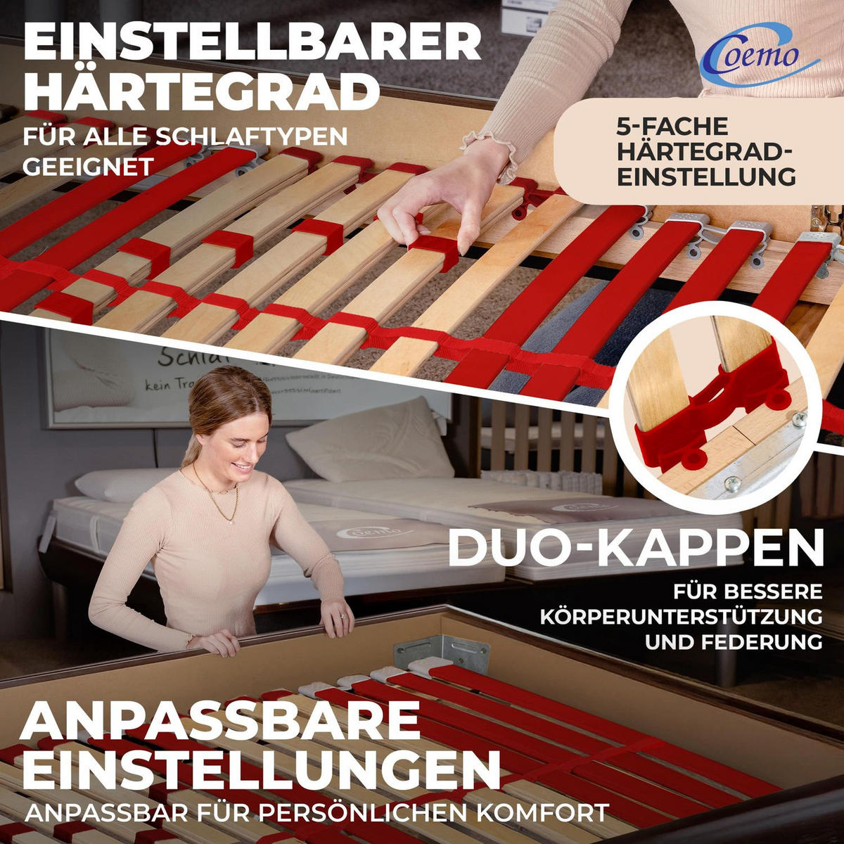 LATTENROST RUBY NV 70x200 cm - Rot/Naturfarben, Holz (70/200cm) - Coemo