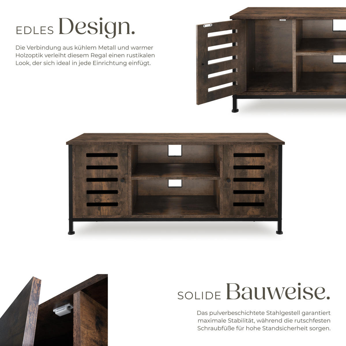 TV-BOARD Carlow,110 x 41,5 x 50,5 cm,Industrial Holz dunkel, rustikal - Rostfarben, Holzwerkstoff (41.5/50.5/110cm) - tectake