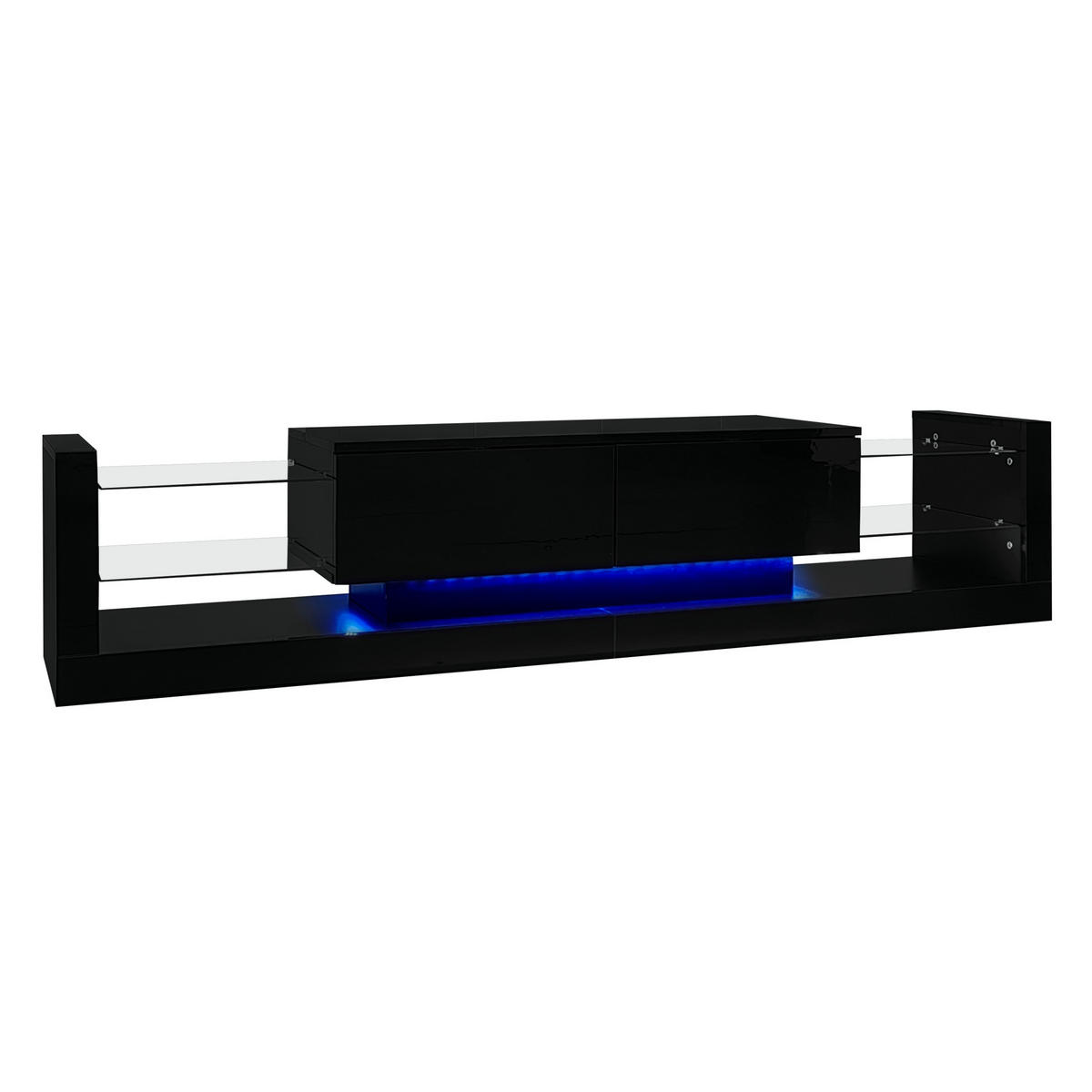 TV-SCHRANK aus Spanplatte 181x38x38 cm Schwarz mit LED-Beleuchtung, Glasfront und 2 Klappfächern - Schwarz, Holzwerkstoff (181/38/38cm) - Modfu