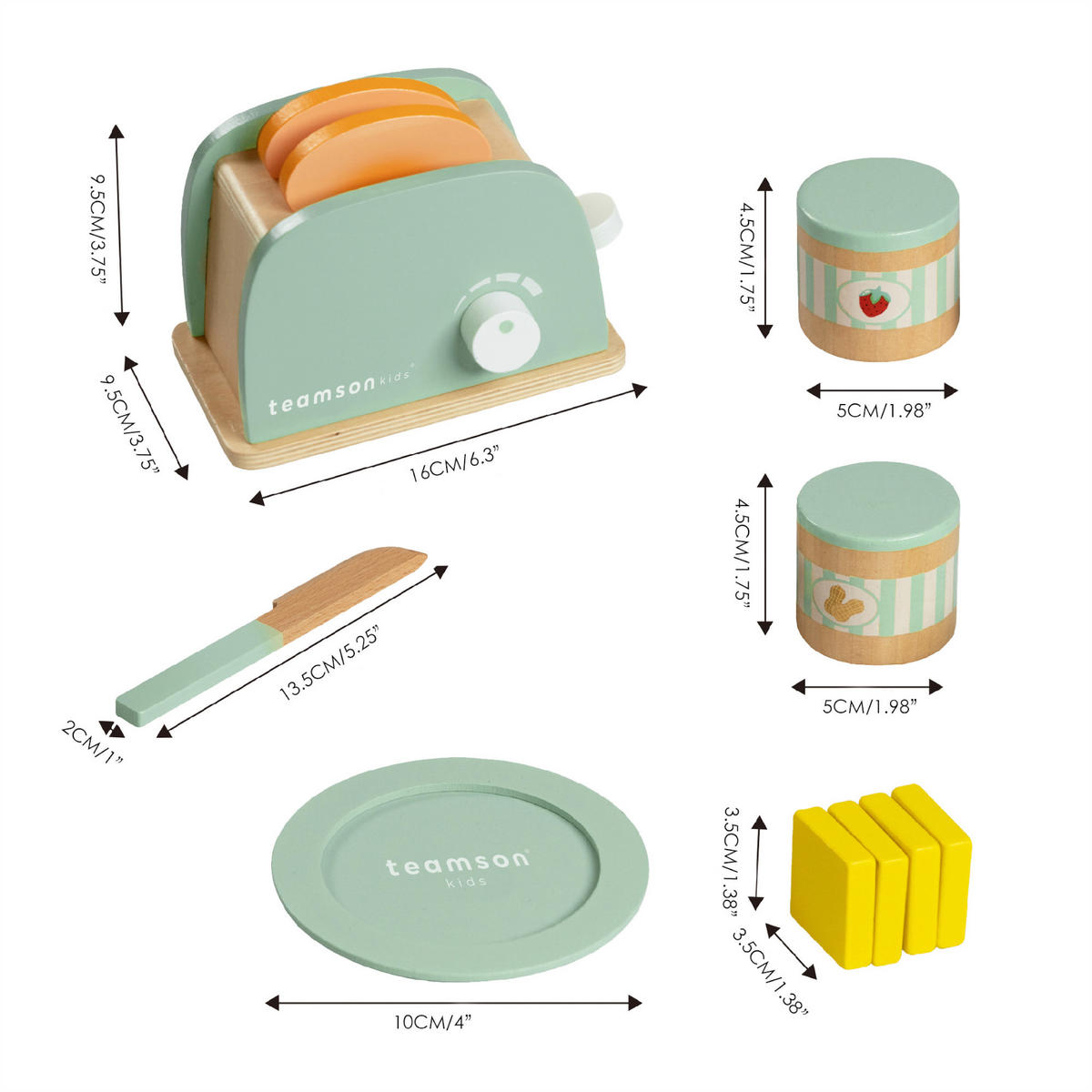 KINDERKÜCHEN-ZUBEHÖR mit Holztoaster, Grün, 10cm - Grün, Holzwerkstoff (16/10/10cm) - Teamson Kids