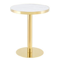 BARTISCH in Weiß|Goldfarben Beistelltisch mit Marmoroptik-Tischplatte und Edelstahlgestell, B60/T60/H74cm - Goldfarben/Weiß, Holzwerkstoff/Metall (60/60/74cm) - STILVORA