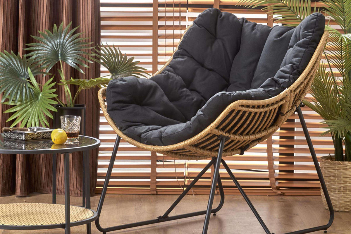 GARTENSESSEL BETTA Boho, beige/schwarz - Beige/Schwarz, Kunststoff (90/90/81cm) - KONSIMO®