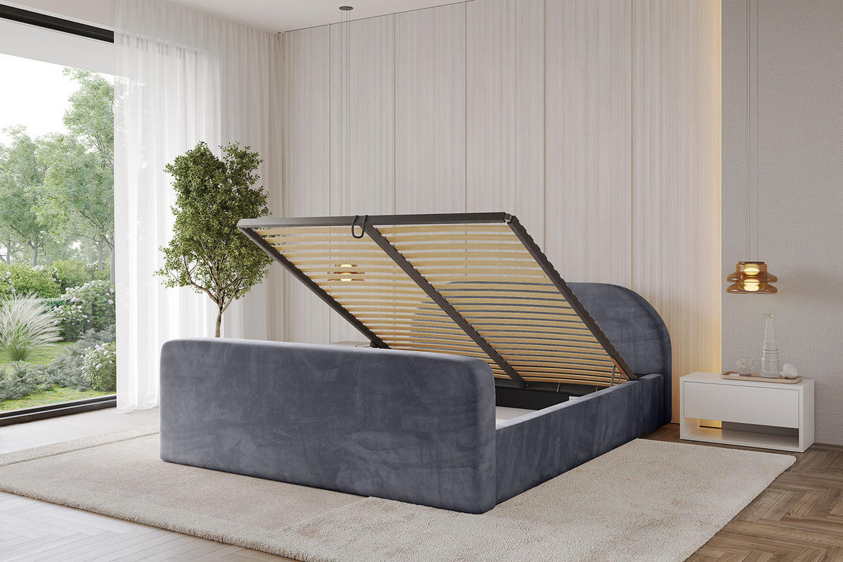 POLSTERBETT mit Bettkasten, Fußteil und Lattenrost, Boxbett ohne Matratze - TIVON-Z-V1 120x200 Dunkelgrau - Dunkelgrau, Holzwerkstoff/Textil (120/200cm) - ALTDECOR