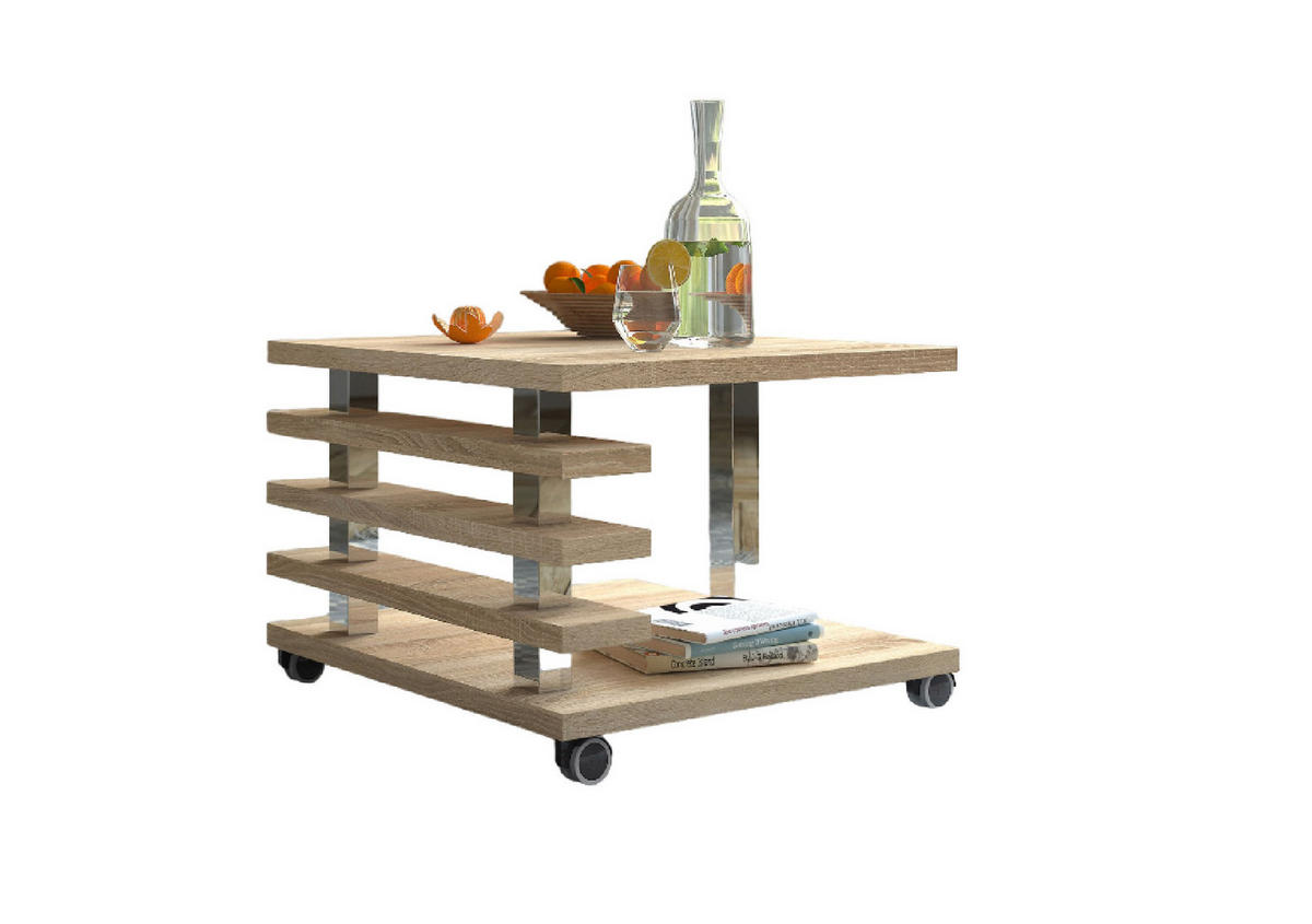 COUCHTISCH quadratisch Sonoma Eiche Rollen - Sonoma Eiche, Holzwerkstoff (60/60/45cm) - designimpex
