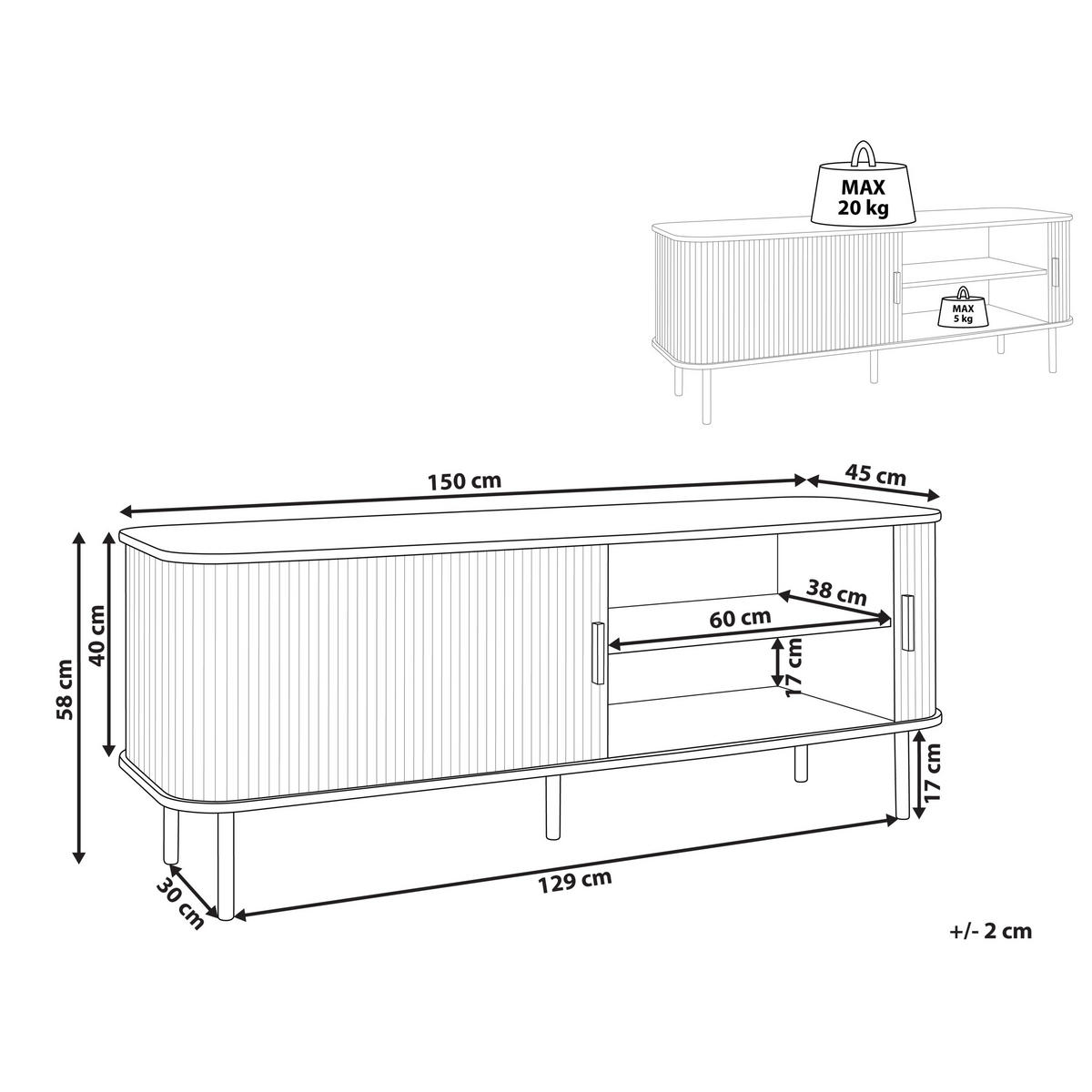 TV-MÖBEL Braun Bradley - Schwarz/Braun, Holzwerkstoff (150/58/45cm) - Beliani