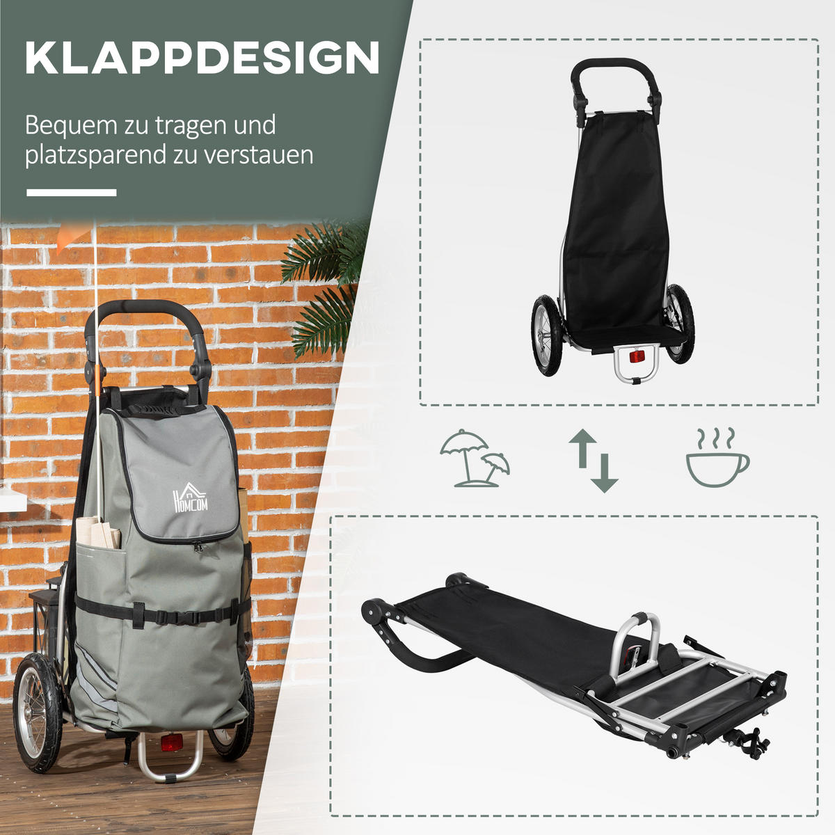 LASTENANHÄNGER, Aluminum, Grau/Silber, 53L x 43B x 110H cm - Grau, Metall (43/110/53cm) - HOMCOM