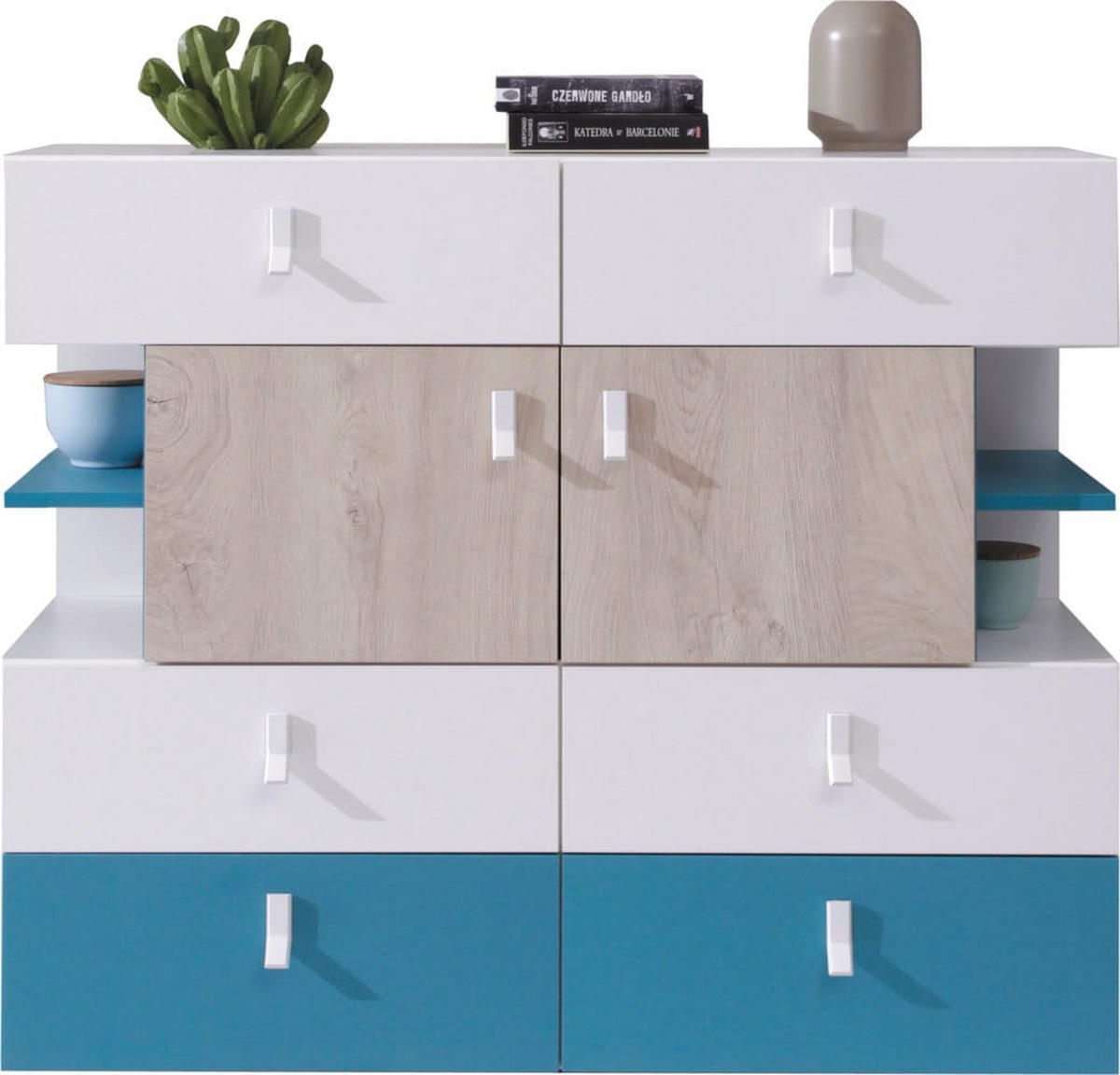SCHLAFZIMMER Set 6-tlg. – PLANET System – Sonoma Eiche / Weiß - Eichefarben, Holzwerkstoff (80/190/50cm) - hi-markt