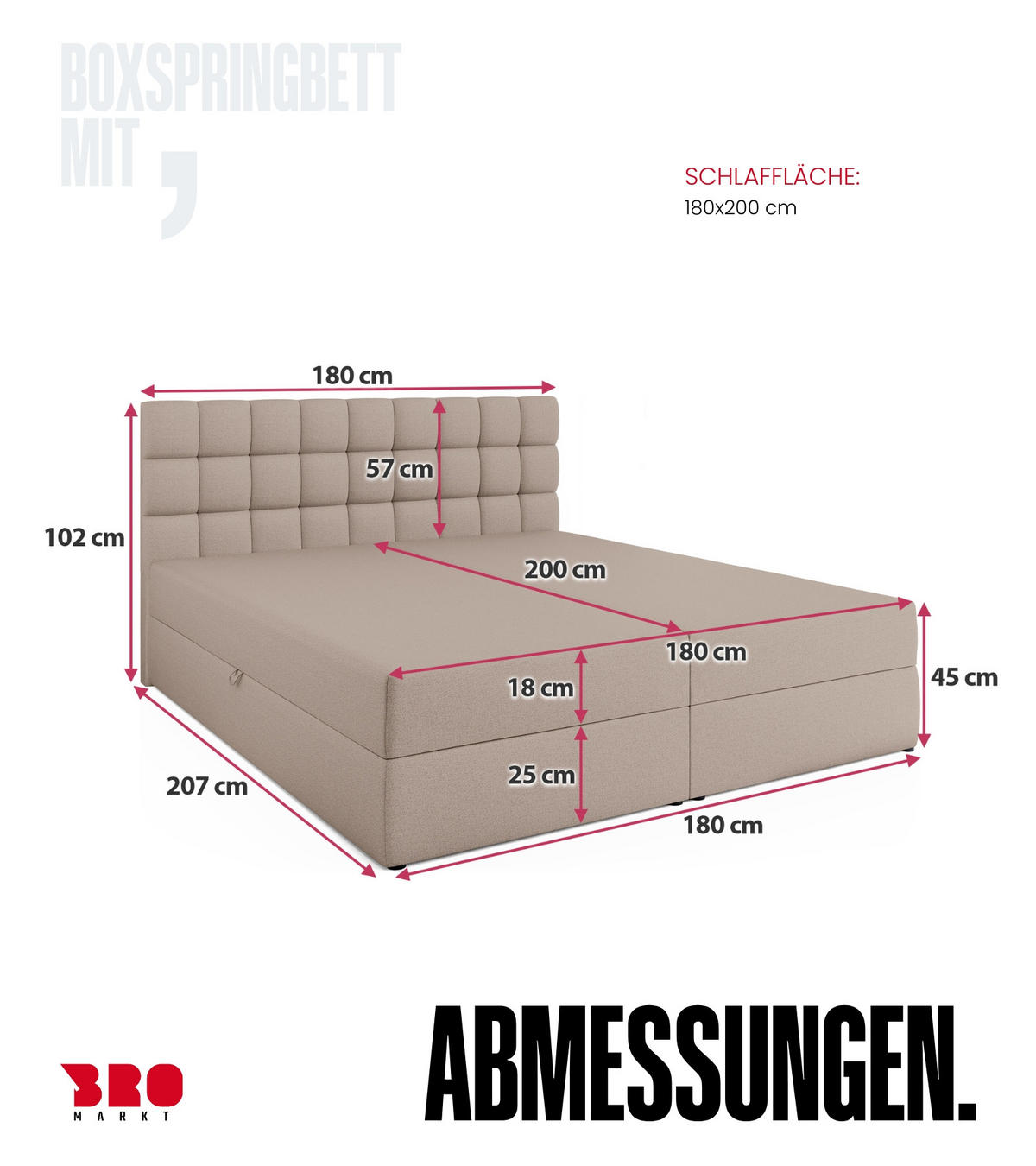 BOXBETT Dakota mit Topper 180/200 Beige - Beige, Textil (180/200cm) - Bromarkt