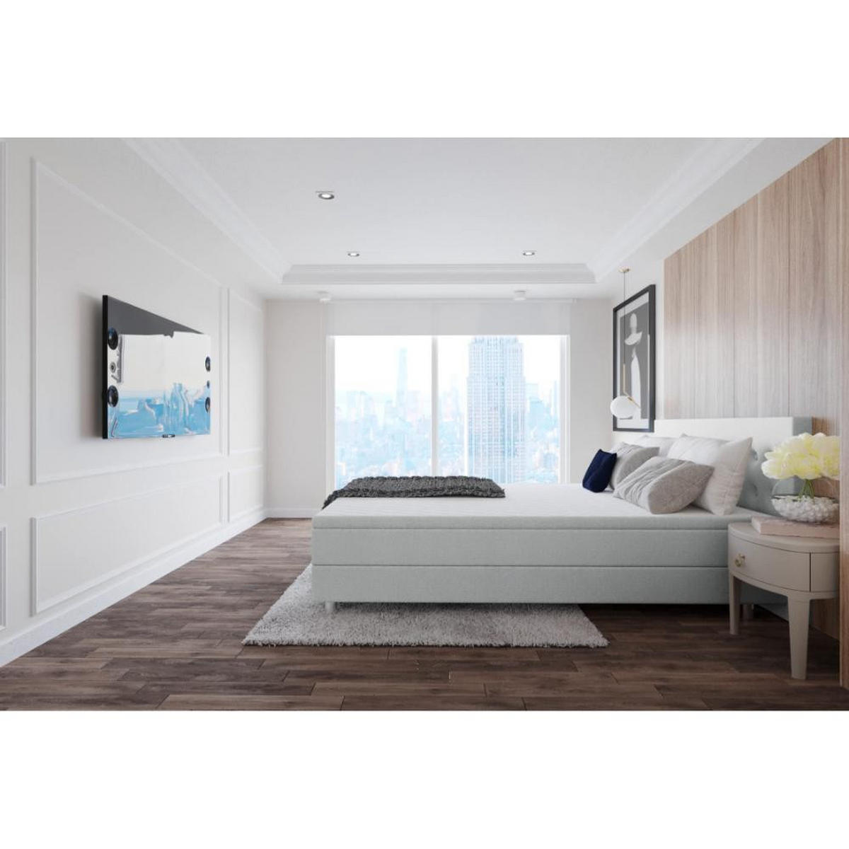 BOXBETT, Polsterbett Sawana mit Bonellfederkern-Matratze und Topper Schlafzimmer - Silberfarben, Holz/Holzwerkstoff (160/200cm) - Best For Home