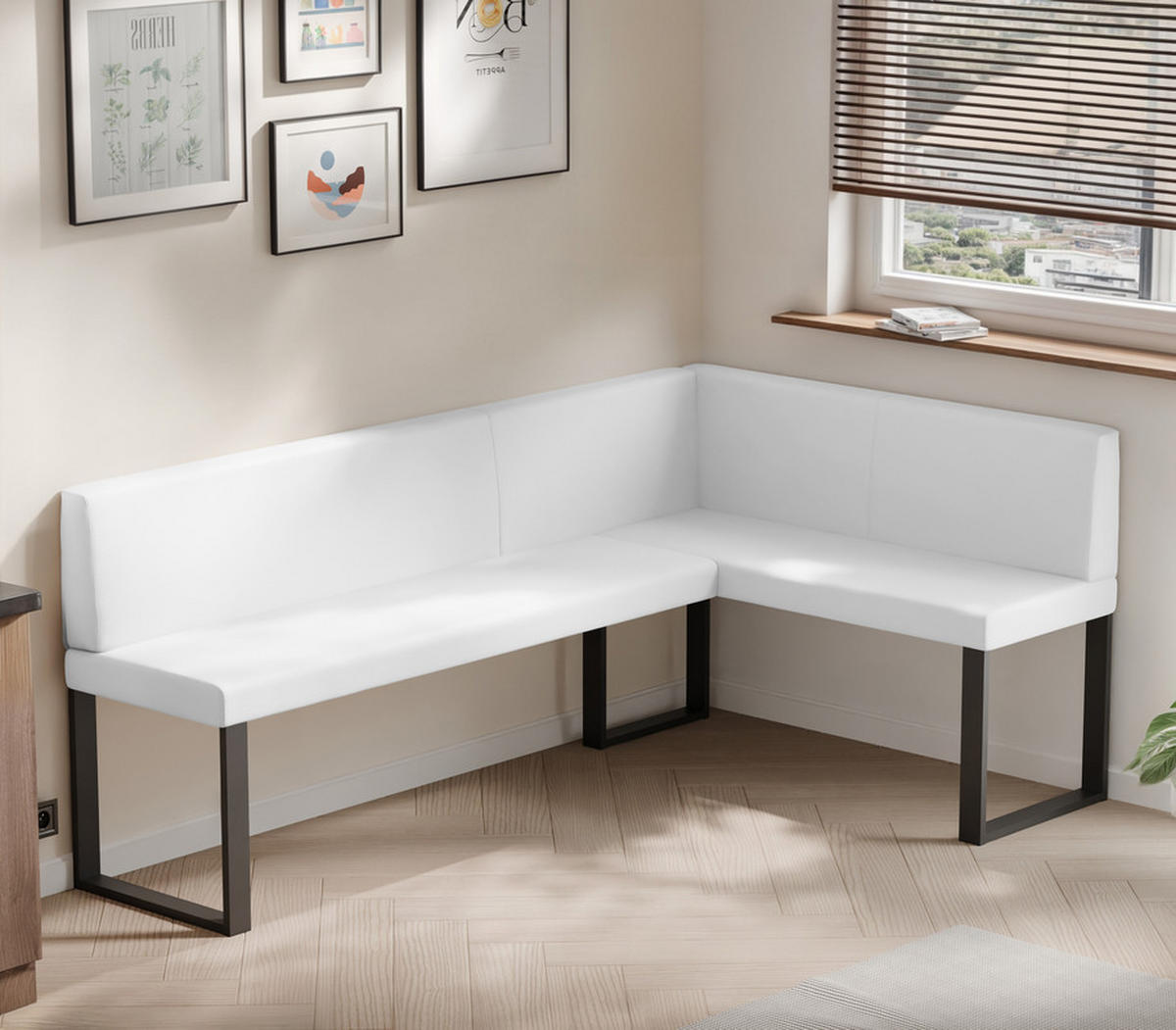 ECKBANK rechts SANA U Kunstleder glatt, 128/168 cm Weiß - Weiß, Kunststoff/Textil (128/168cm) - Idohome