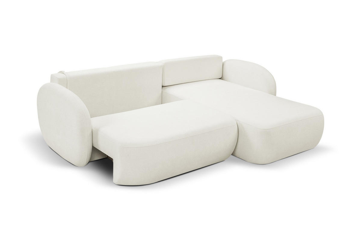 ECKSOFA AMICO R-S Creme Geflochtener Stoff mit Schlaffunktion - Creme, Holz (248/174cm) - MASSENO