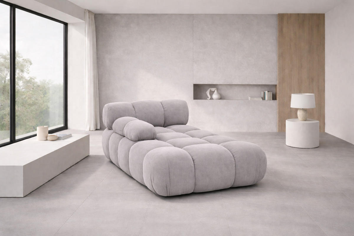 CHAISELONGUE Modular, Veloursstoff Salvador, Grau, Links, Selia - Hellgrau/Grau, Holz (95/70/160cm) - Kaiser Möbel