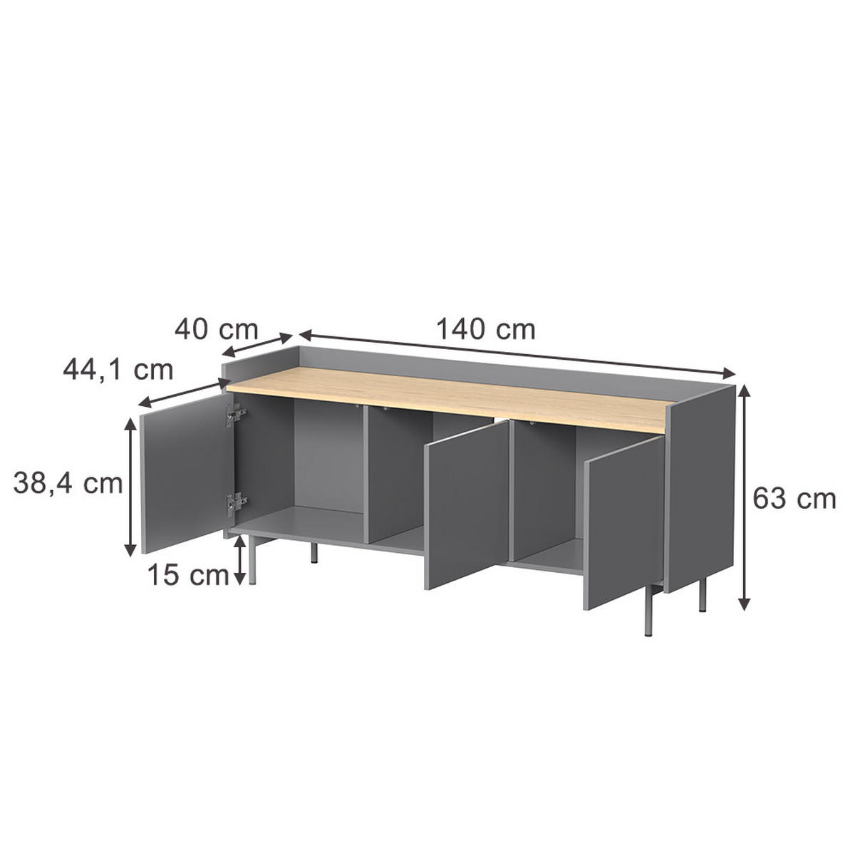 NÍZKÝ NÁBYTEK POD TELEVIZI Velina Šedá/dubová - šedá, kompozitní dřevo (140/63/40cm) - Vicco
