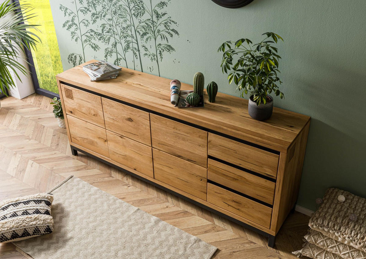 SIDEBOARD Wildeiche 210x45x85 natur geölt VILLANDERS #152 - Naturfarben, Holz (210/85/45cm) - Massivmoebel24