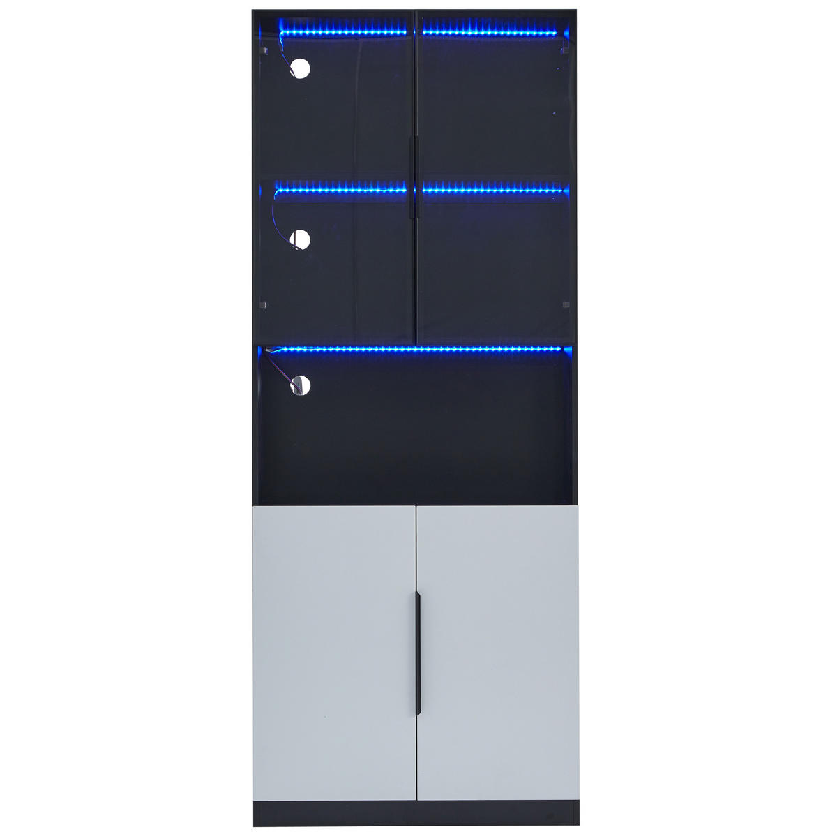 VITRÍNA z dřevotřísky 80x30x200 cm bílá/černá s LED osvětlením, skleněnými dvířky a nastavitelnou policí - bílá, kompozitní dřevo (80/200/30cm) - Modfu