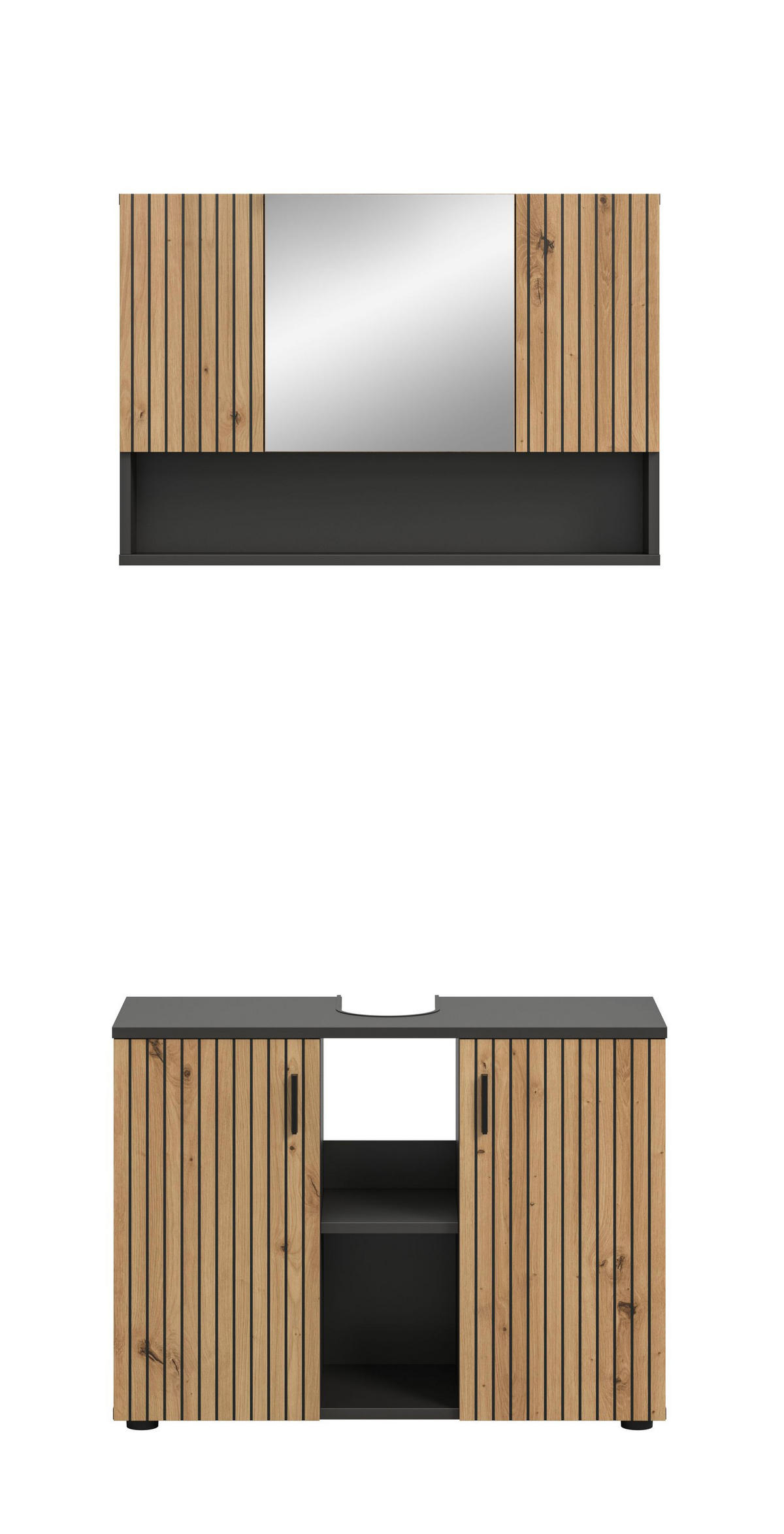 BADEZIMMER Mira 2-tlg. (B/H/T: ca. 80/180/30 cm) in Basalt grau/Artisan Oak - Grau, Holzwerkstoff (80/180/30cm)