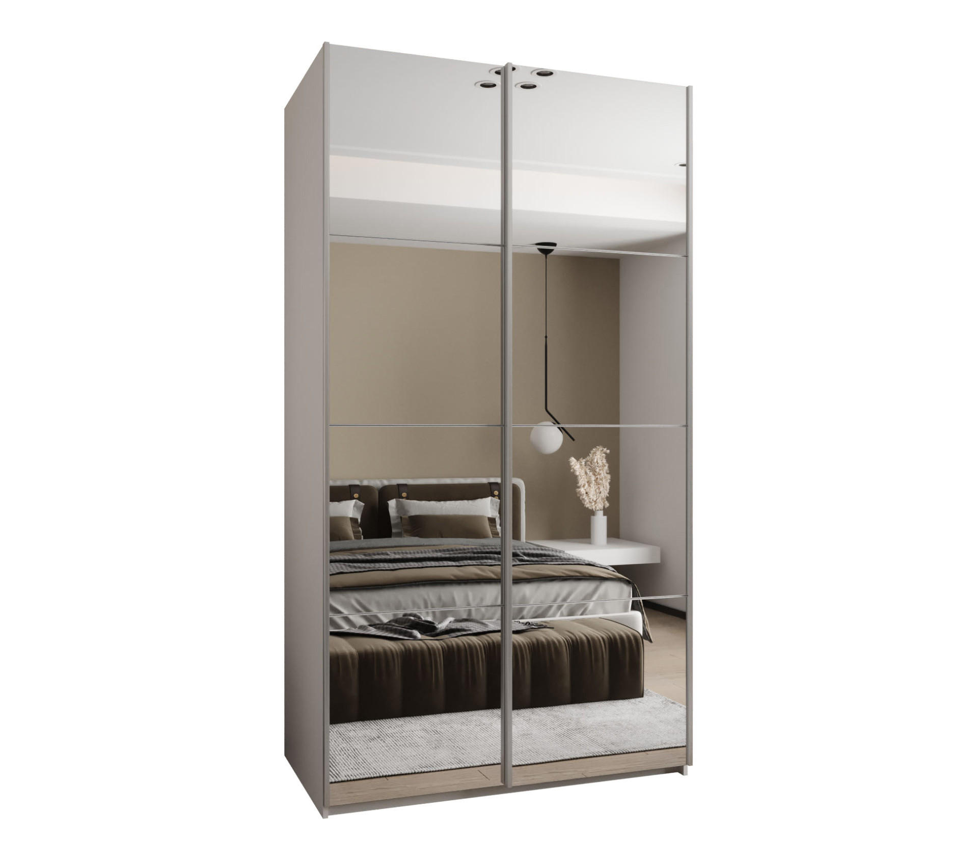 Abiks Möbel SCHWEBETÜRENSCHRANK Weiß, Weiß, Silber 130cm × 64cm × 245cm