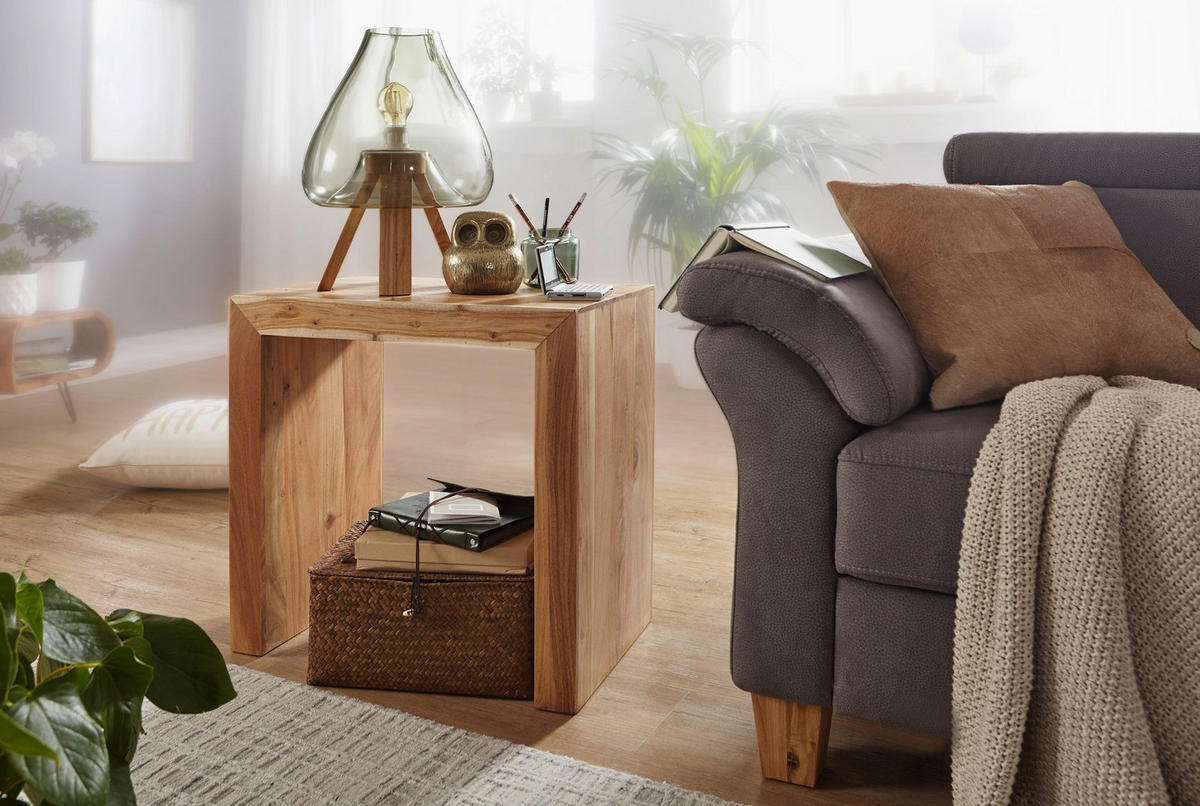 BEISTELLTISCH Massivholz Handgefertigt Zeitlos NAKO, Beige 60x35x60 cm - Beige, Holz (35/60/60cm) - KADIMA DESIGN