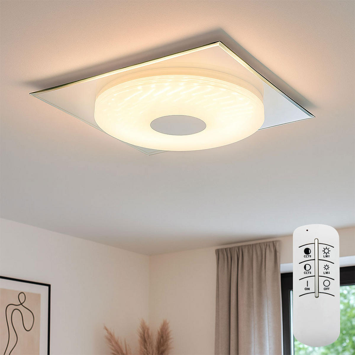 LED DECKENLEUCHTE Metall Weiß mit 3D Folie TREVISO I - Weiß, Metall (45/45/5cm) - Globo Lighting