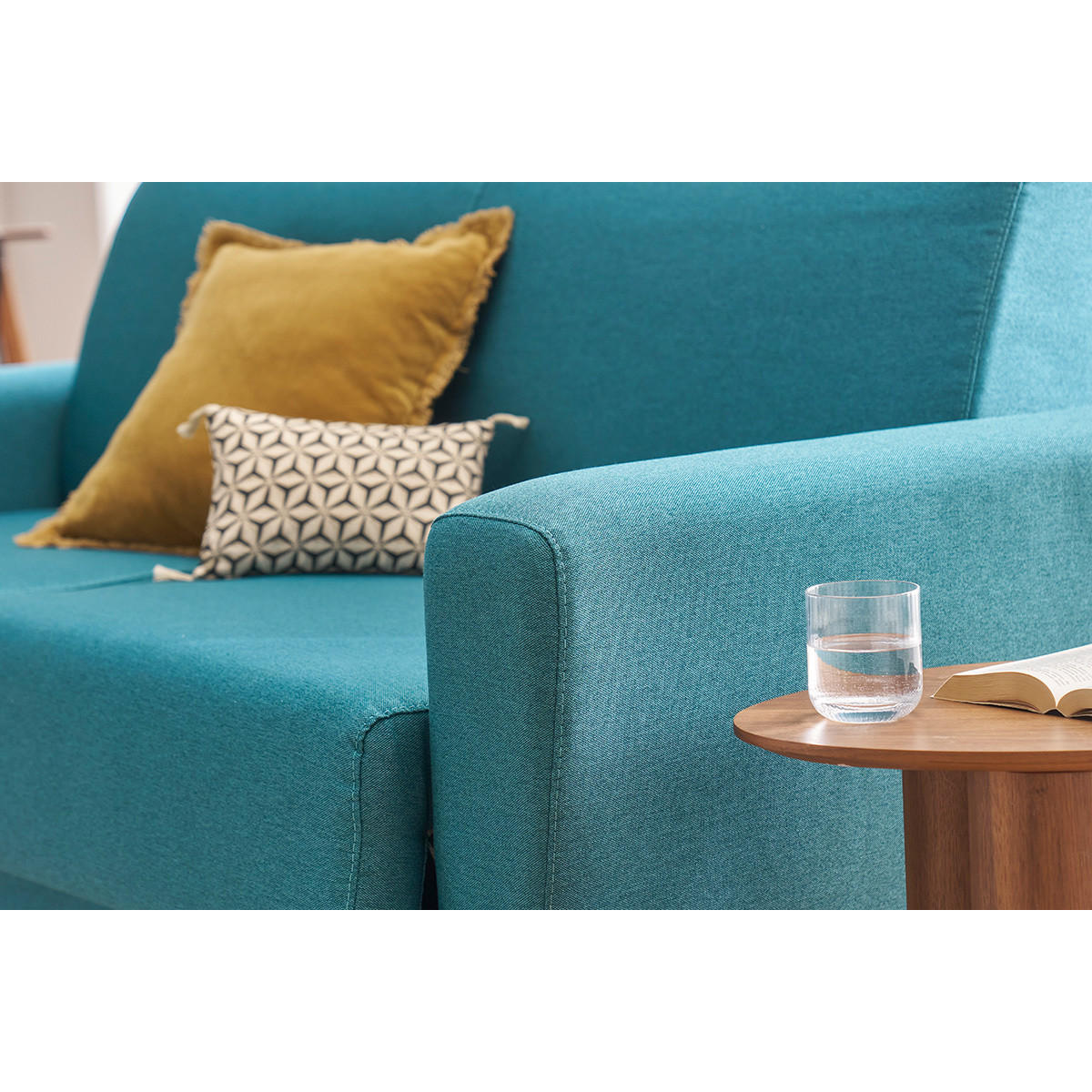 SCHLAFSOFA Skandinavisch Matratze 18 cm Entenblau 3-Sitzer GRAHAM - Blau, Textil (100/188/195cm) - Miliboo