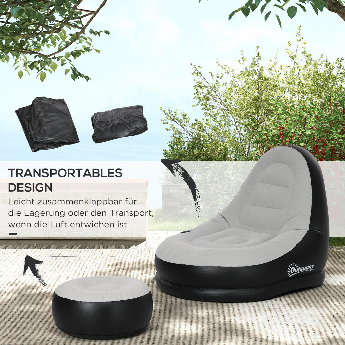 AUFBLASBARES SOFA, Hellgrau+Schwarz, Kunststoff - Hellgrau, Kunststoff (100/87/100cm) - Outsunny
