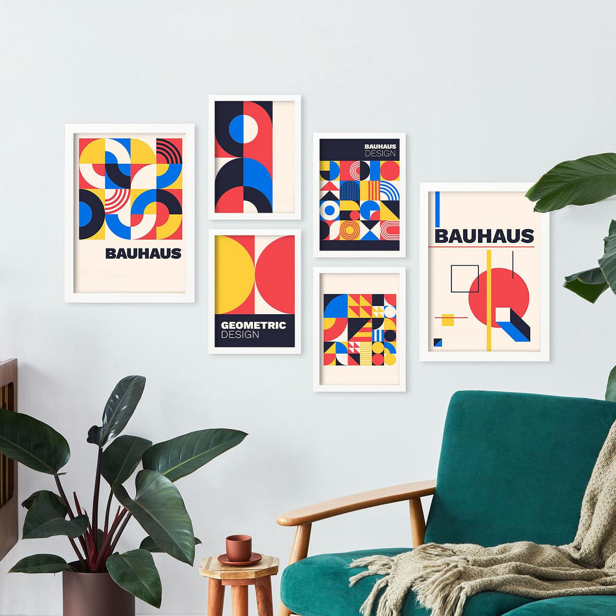 POSTER Set Mit 6 Drucken Im Bauhaus 2 Geometrische Designkollektion Drucke Mit Frames Ästhetische Dekorative Rahmen Für Zuhause A3 & A4 Weißer Rahmen - Weiß, Papier (29/3cm) - Nacnic