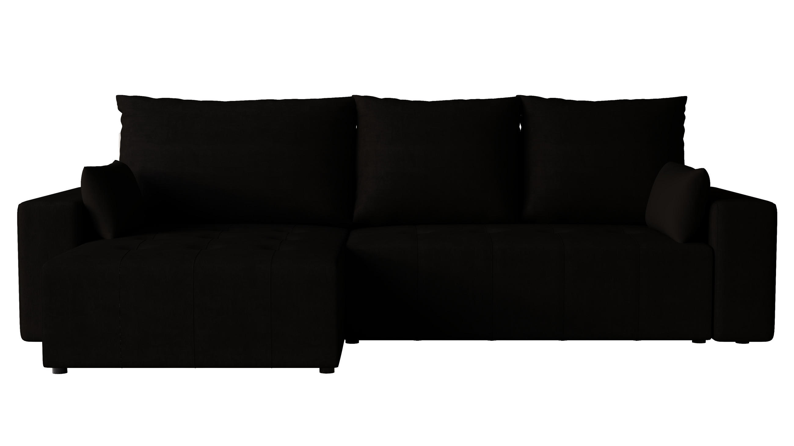 ECKSOFA Tico mit Bettkasten und Schlaffunktion, L-Form/XL-Form, Velourstoff, Universal - Schwarz, Holzwerkstoff (276/145cm) - 4ALL HOME
