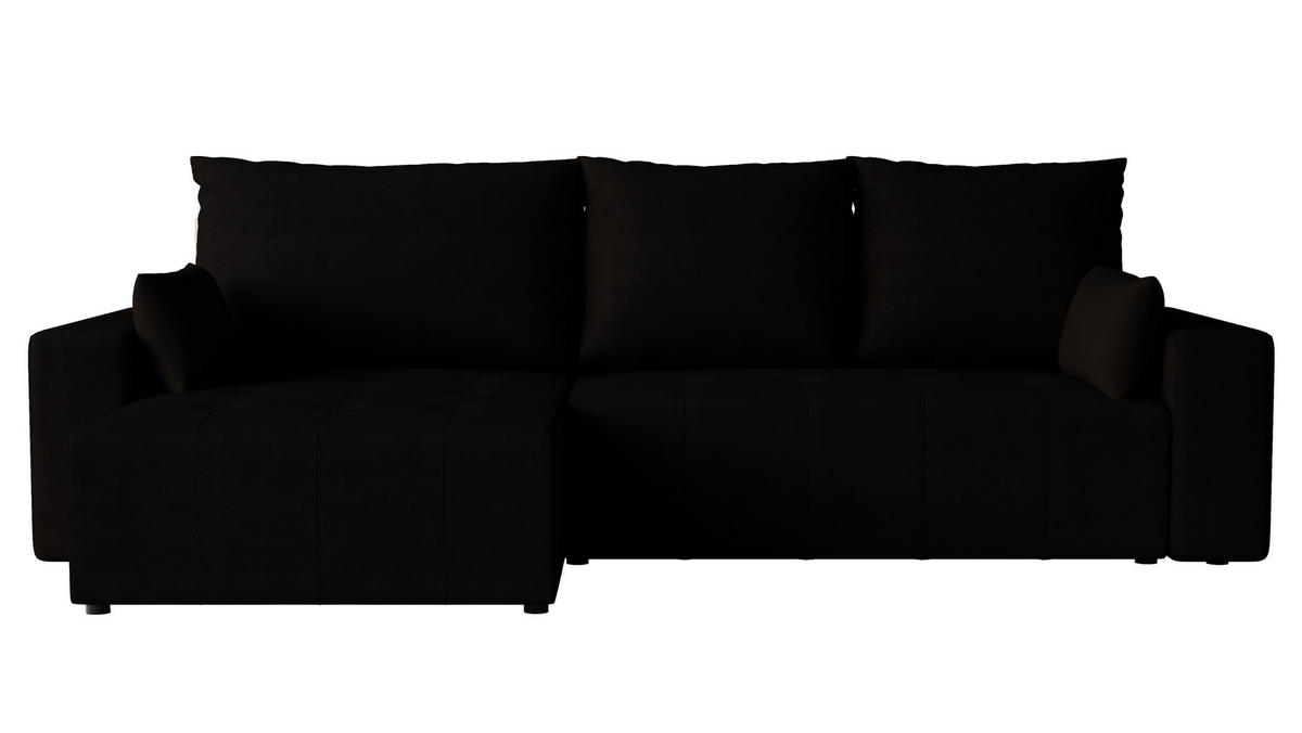 ECKSOFA Tico mit Bettkasten und Schlaffunktion, L-Form/XL-Form, Velourstoff, Universal - Schwarz, Holzwerkstoff (276/145cm) - 4ALL HOME