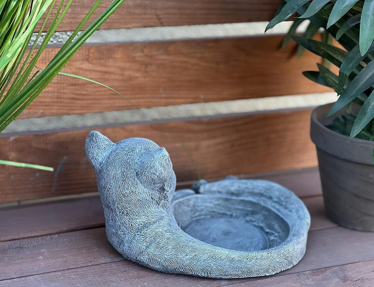 STEINFIGUR Tränke Napf Katze Steinguss frostfest wetterfest - Grau, Stein (20/9/16cm) - stoneandstyle