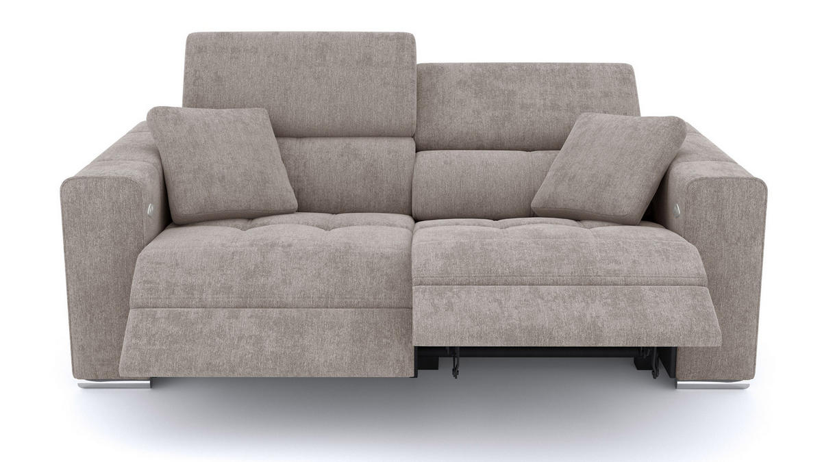 SOFA QUARTZ 3-Sitzer mit 2 Relaxfunktionen, beige - Beige/Silberfarben, Holzwerkstoff/Textil (204/80/102cm) - Courtois Laville