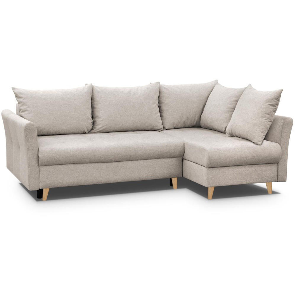 ECKSCHLAFSOFA Neron mit 2 Bettkasten und Beine in Buchefarbe, Beige, rechts - Beige/Buchefarben, Textil (233/148cm) - Beautysofa