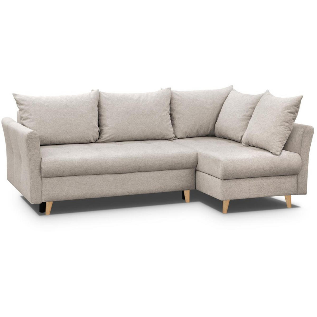 ECKSCHLAFSOFA Neron mit 2 Bettkasten und Beine in Buchefarbe, Beige, rechts - Beige/Buchefarben, Textil (233/148cm) - Beautysofa