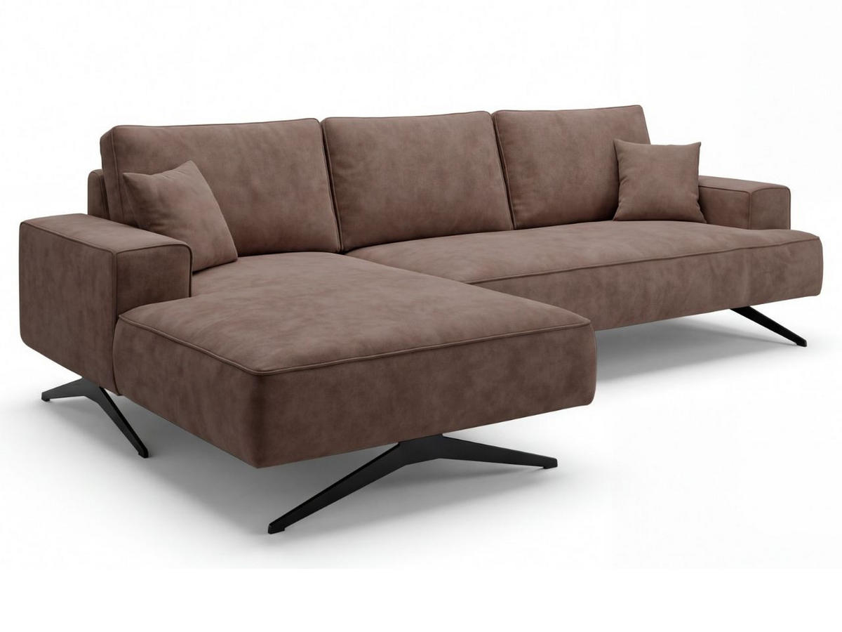 ECKSOFA Leto Braun Links - Schwarz/Braun, Holz/Textil (260/165cm) - Graingold