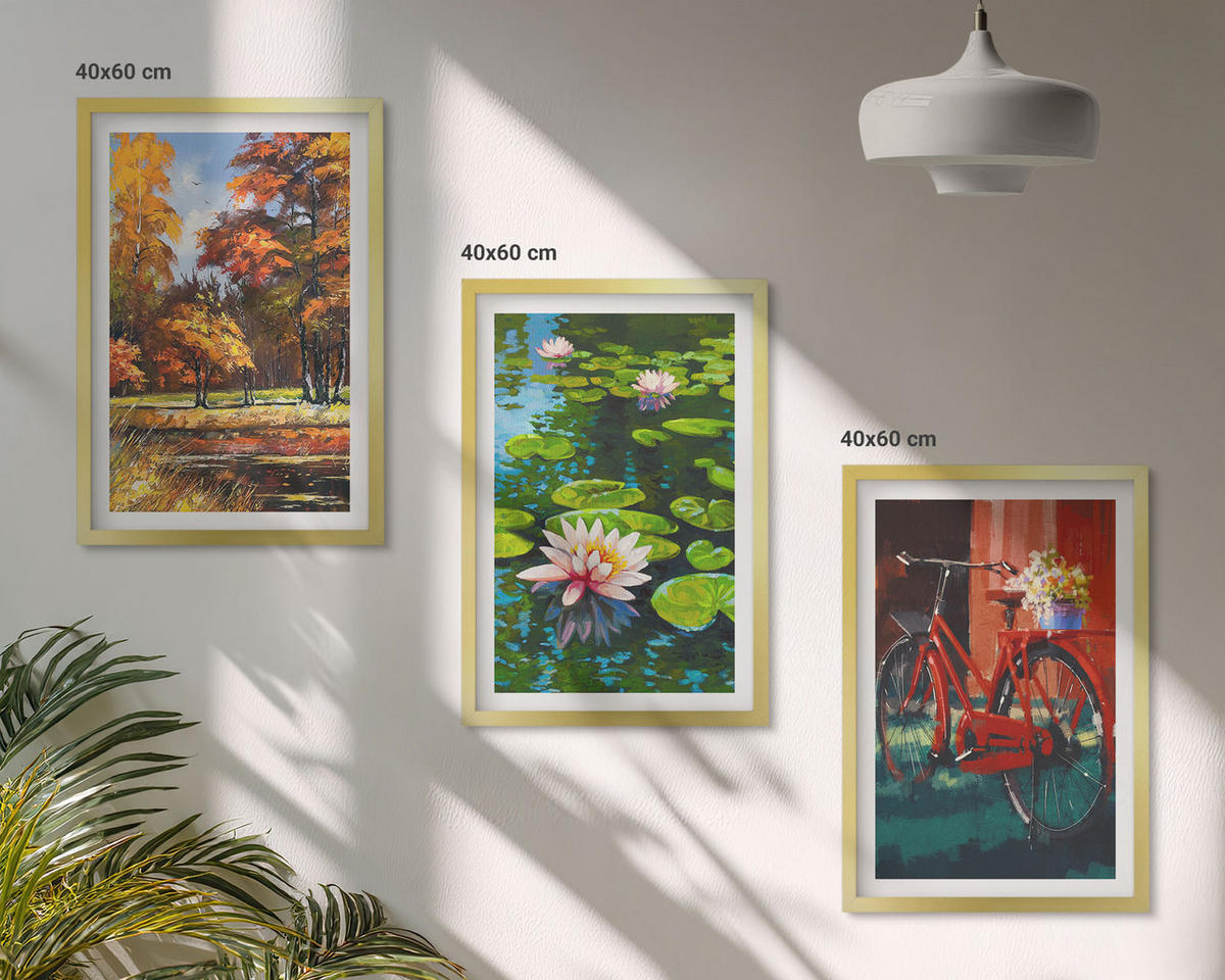 BILDER SET 3er Set - 40x60 cm Goldrahmen - Herbstfarbene Lilienterrasse - Goldfarben, Kunststoff (40/60cm) - TULUP
