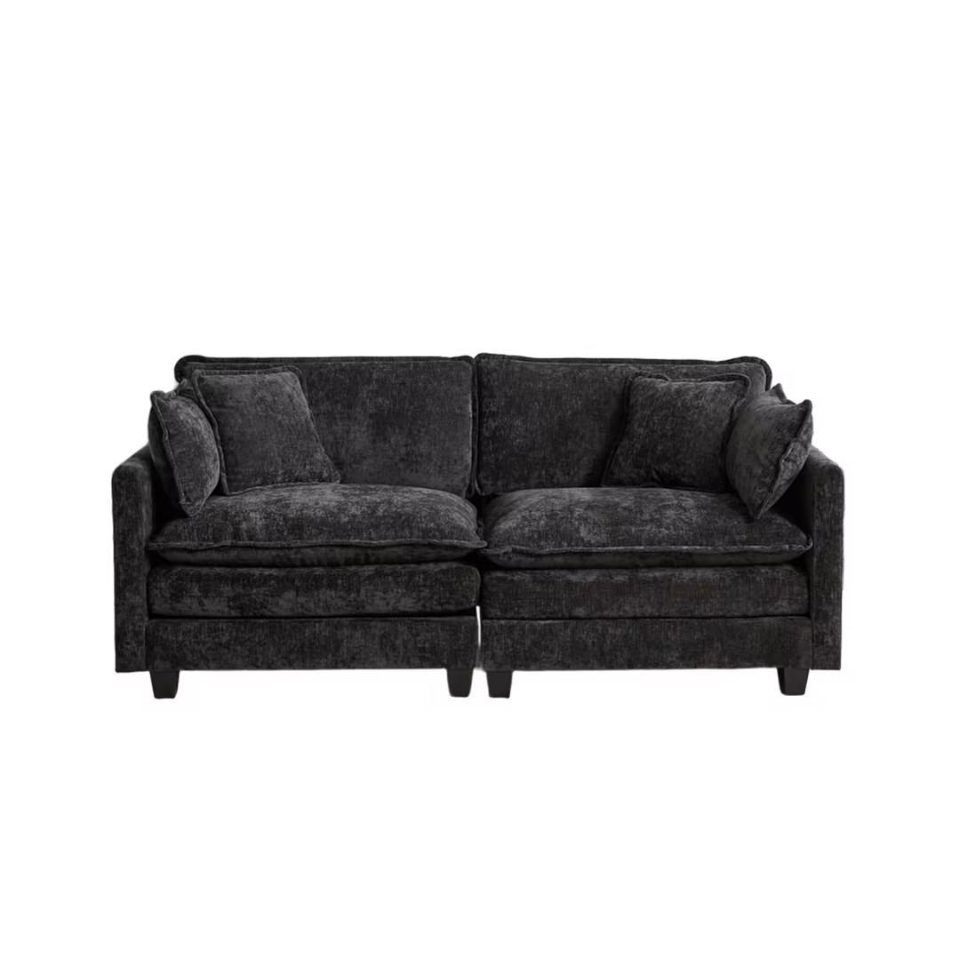 2-SITZER-SOFA aus Chenille mit modularem Design, schwarz - Schwarz, Textil (75/84/198cm)