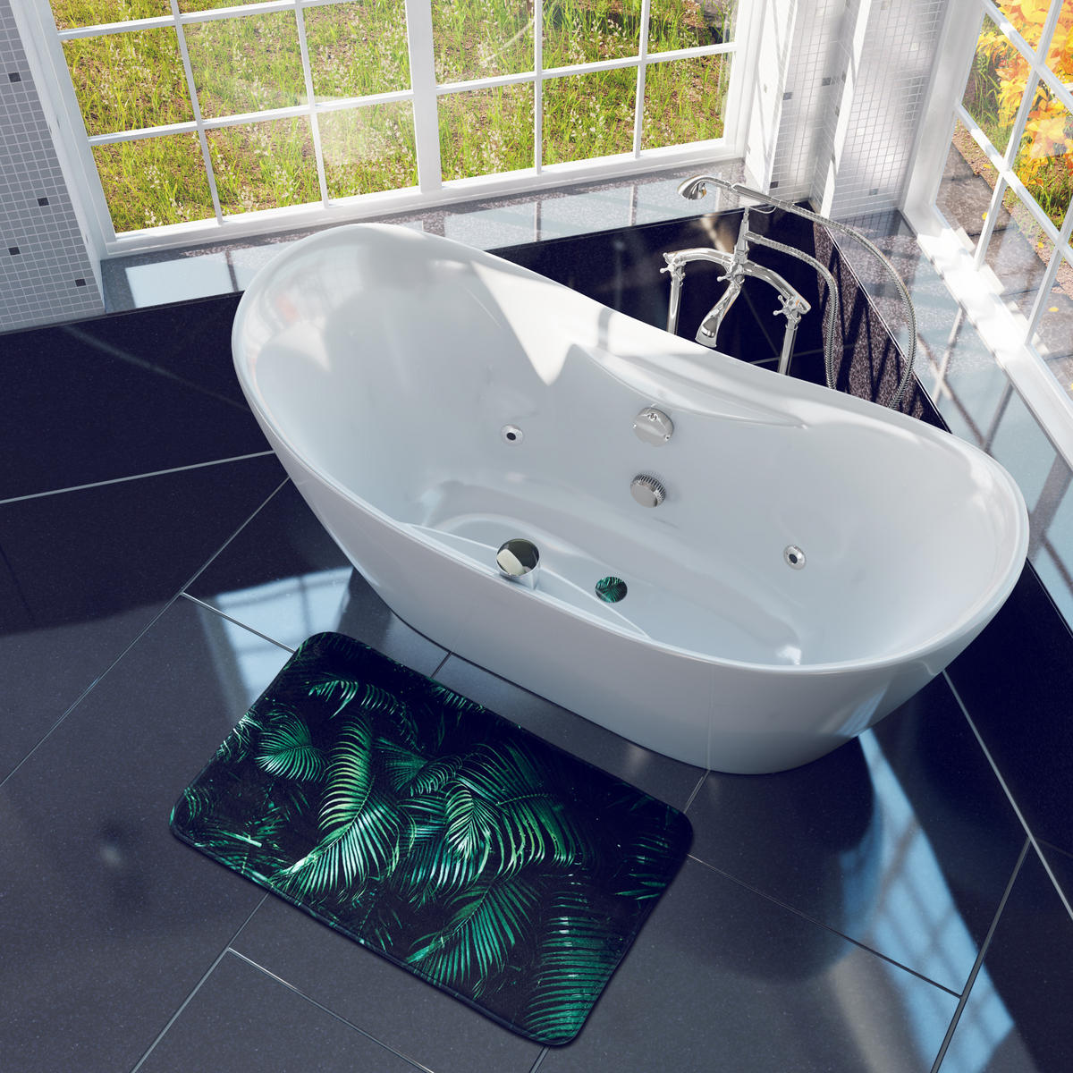 BADTEPPICH Palmdream 70 x 110 cm - Schwarz, Textil (70/110cm) - Sanilo