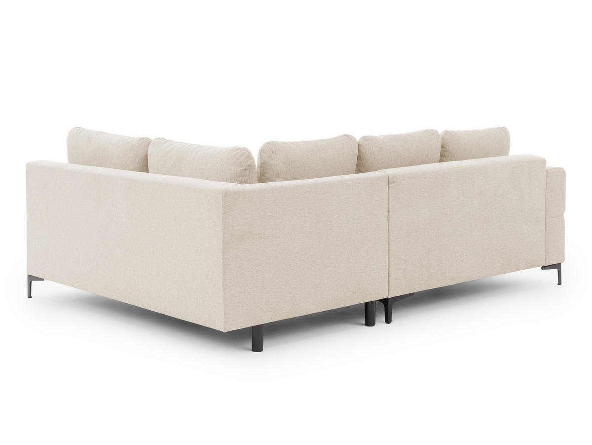 ECKSOFA inkl. Hocker Cardea mit Schlaffunktion in Bubble-Optik aus weichem Hellbeige Strukturstoff und hohem Sitzkomfort - Ottomane rechts - Beige/Schwarz, Holz/Textil (230/170cm) - S-Style Möbel