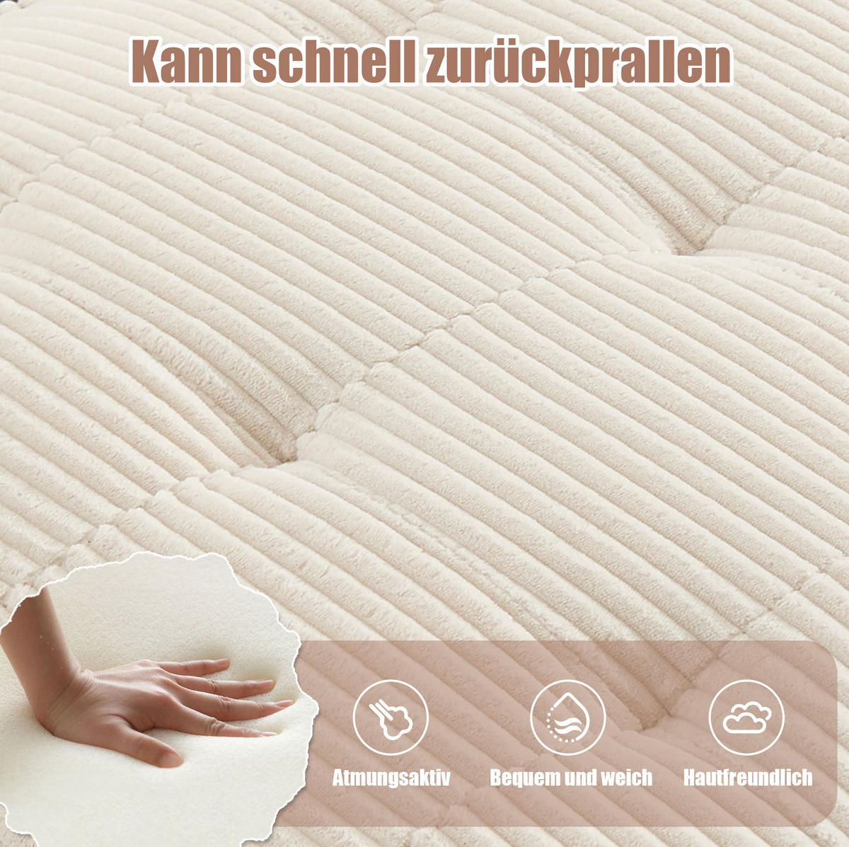 MODULARES 6-Sitzer Sofa Cord U-/L-Form und Eckschlafsofa Beige 308/154/82 cm - Beige, Textil (154/308cm) - Redom