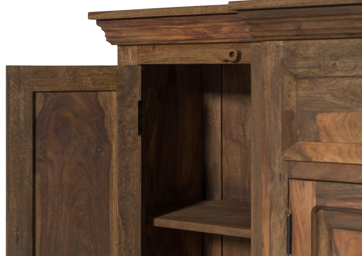 SIDEBOARD Sheesham 160x40x85 grau geölt LEEDS #02 - Grau, Holz (160/85/40cm) - Massivmoebel24
