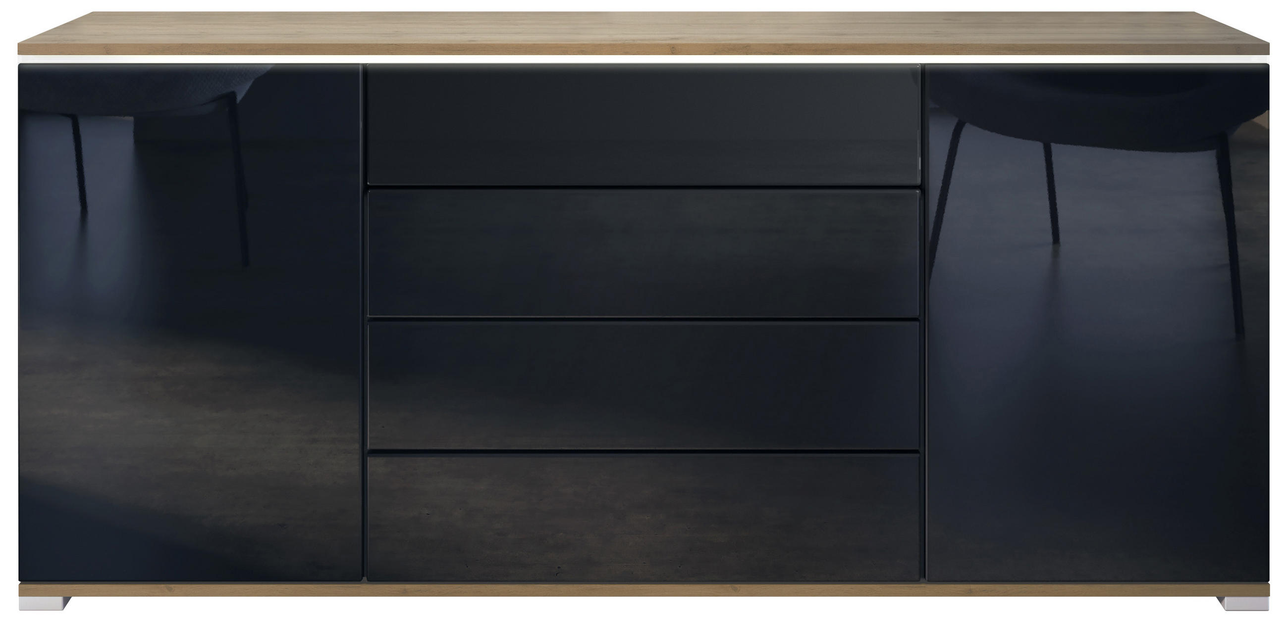 Vladon Sideboard Schwarz Hochglanz 166.5x75.5x35 cm