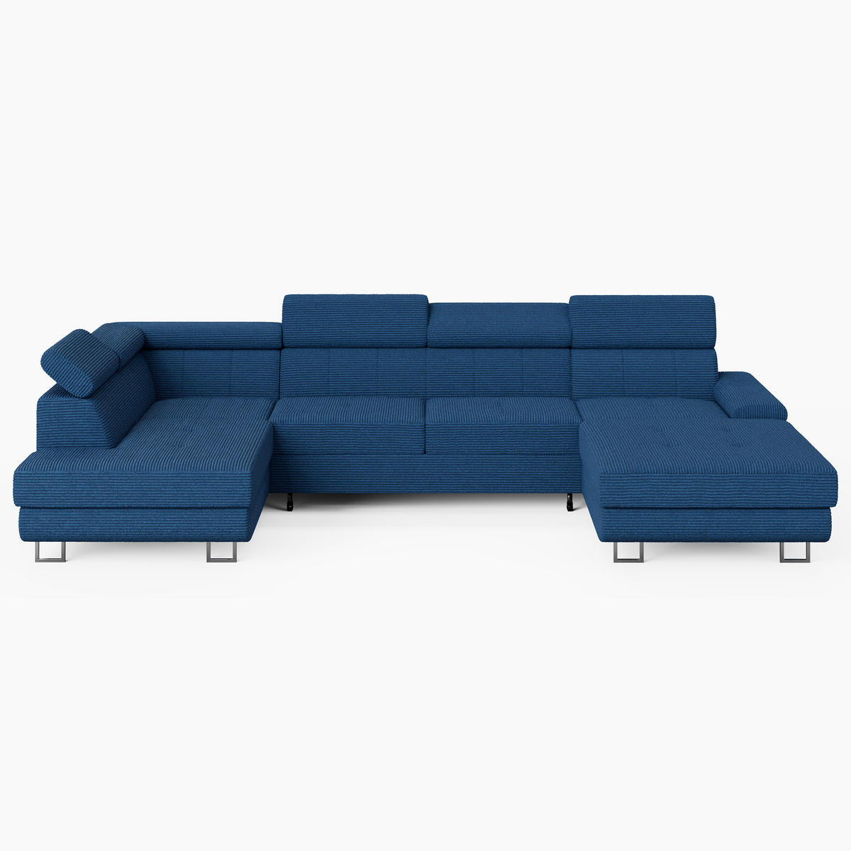 WOHNLANDSCHAFT MARRY Links Blau Cord-Stoff mit Schlaffunktion und zwei Bettkästen - Blau, Holz/Metall (335/90/190cm) - Barchello