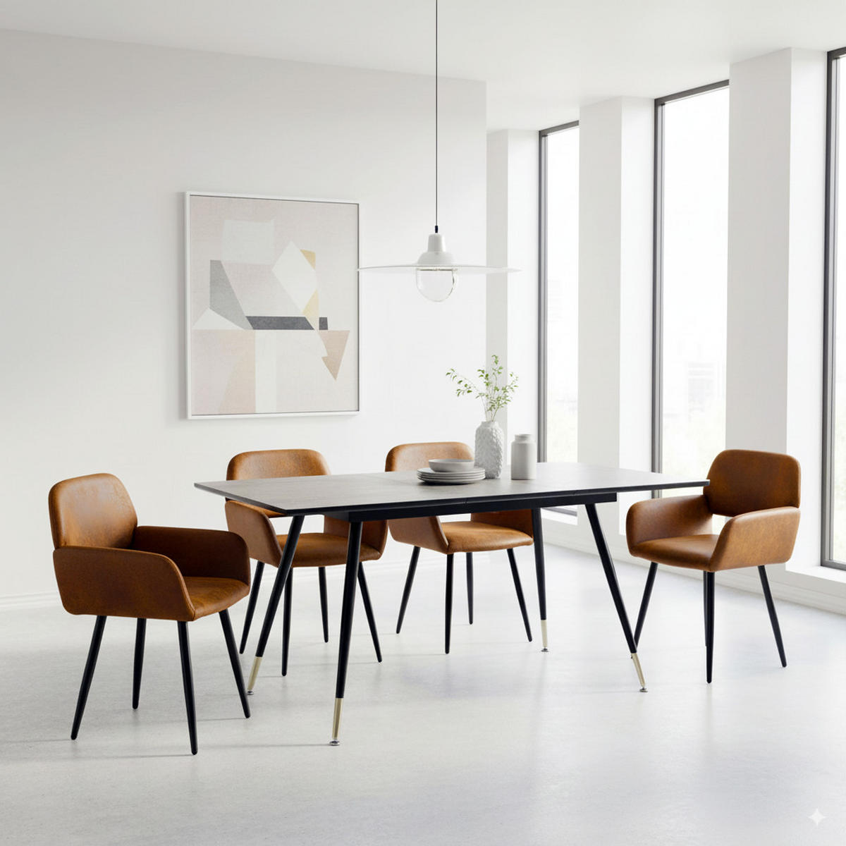 ESSTISCH SET mit ausziehbarem Tisch und 4 bequemen Stühlen - Schwarz/Braun, Holzwerkstoff/Metall (80/75/160cm) - Urban Meuble