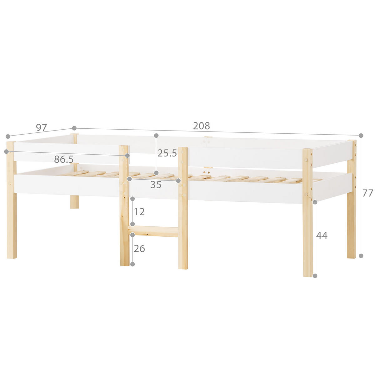 KINDERBETT 90/200 cm mit Rausfallschutz und Leiter im skandinavischen Stil, Weiß - Weiß, Holzwerkstoff (90/200cm) - Redom