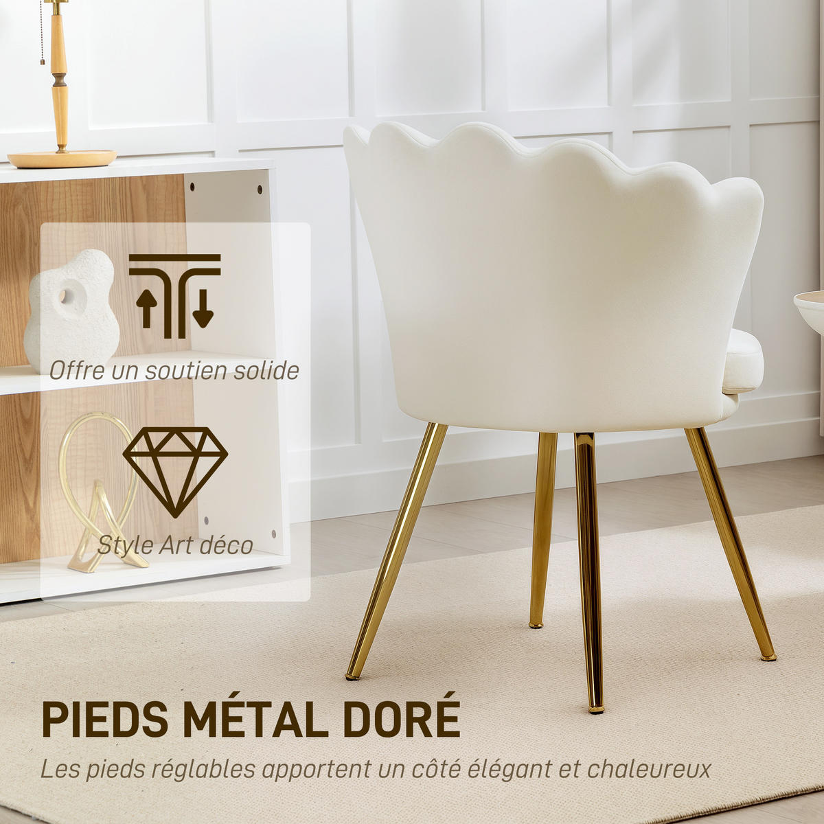 ARMLEHNSTUHL DE-13304 goldene Metallfüße & Velours Beige - Beige, Metall (64/77/67cm) - ComfortXL