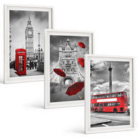 BILDER SET 3er Set - 40x60 cm Weißer Rahmen - Roter Regenschirmstand und Londoner Bus - Weiß, Kunststoff (40/60cm) - TULUP