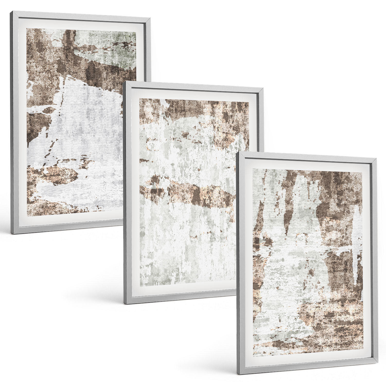 BILDER SET 3er Set - 40x60 cm Silberner Rahmen - Abstrakte Muster, weiß, braun - Silberfarben, Kunststoff (40/60cm) - TULUP