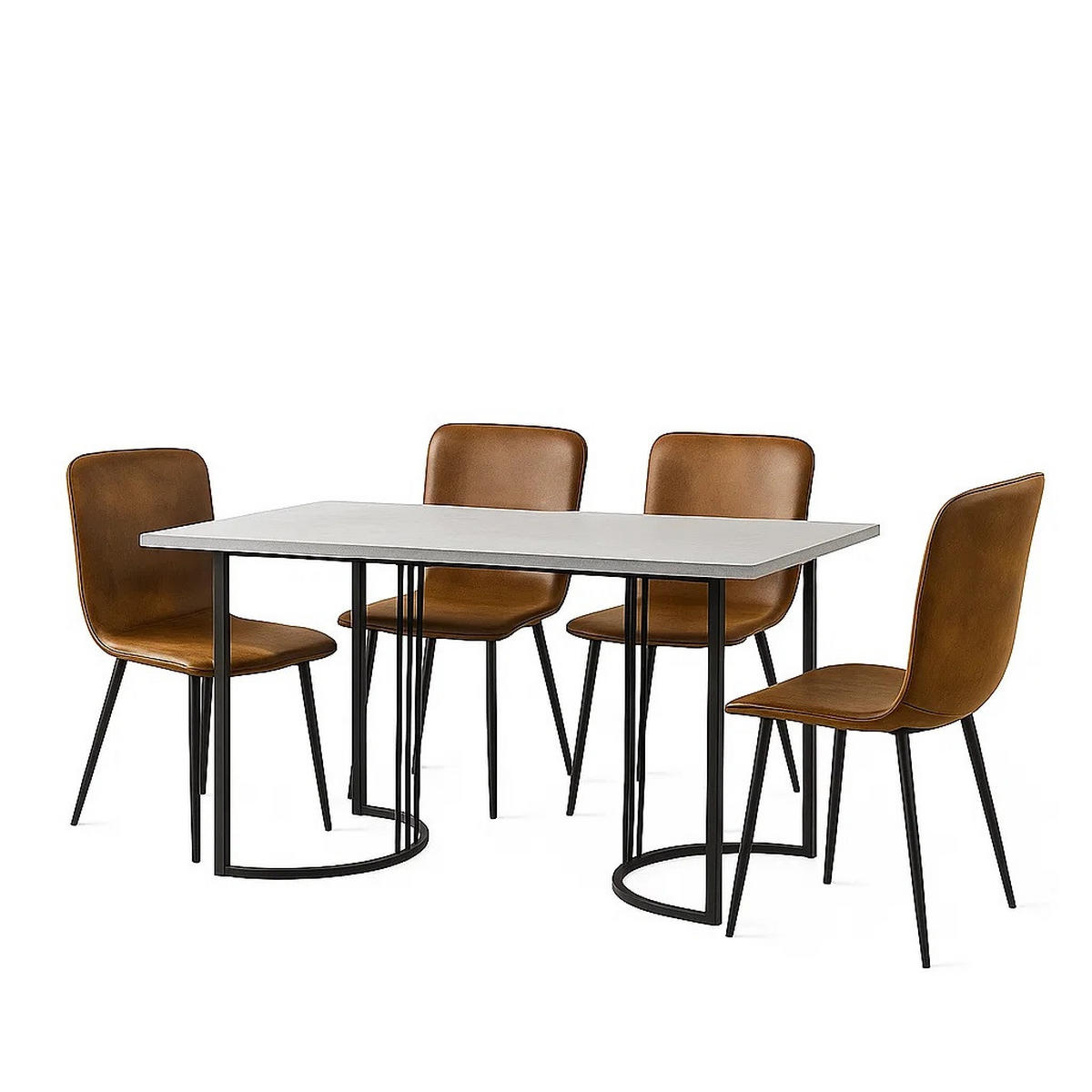 ESSTISCH SET Marmoroptik mit 4 Stühlen, schwarzer Metallrahmen - Braun, Holzwerkstoff (140/75/80cm) - Urban Meuble